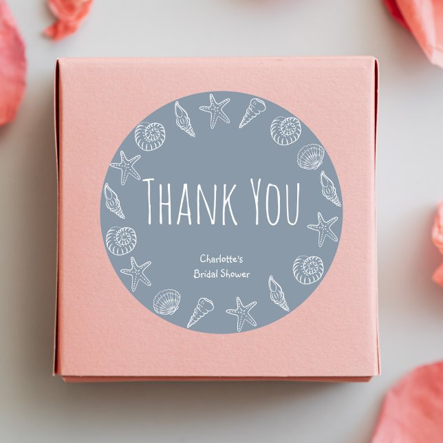 Adesivo Redondo Conchas e Chá de panela de Peixes Estrelas Obrigad (Criador carregado)