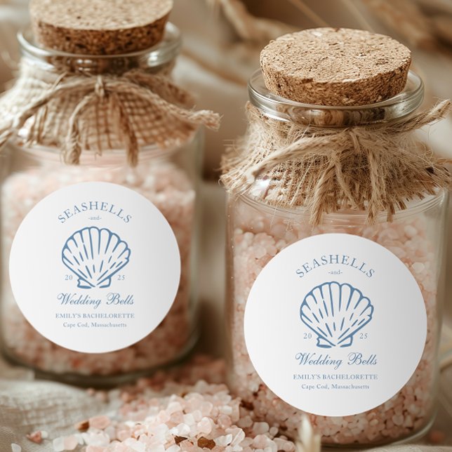 Adesivo Redondo Conchas e Sininhos de Casamento Despedida de Solte (Criador carregado)