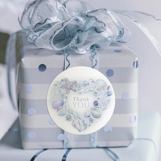 Adesivo Redondo Conchas obrigado de arte cardíaca você casou azul  (Criador carregado)