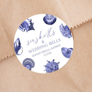 Adesivo Redondo Conchas & Sininhos de Casamento Elegante Chá de No