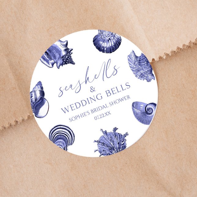 Adesivo Redondo Conchas & Sininhos de Noiva Elegante Chá de Noiva  (Criador carregado)