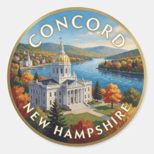 Adesivo Redondo Concord New Hampshire Golden Dome Viagem Arte