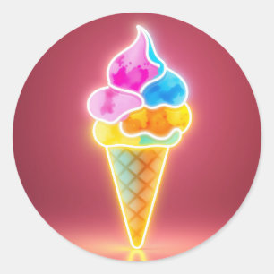 Adesivo Redondo Cone de Neon Sorvete brilhante com escopos vibrant