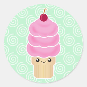 Adesivo Redondo Cone do sorvete de Kawaii