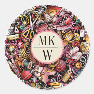 Adesivo Redondo Confecção de malhas Sewing feito mão