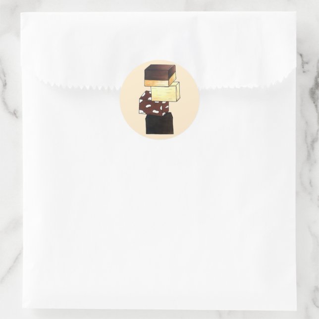 Adesivo Redondo Confecção de Pilha de Fudge Doces de Confeitaria (Bolsa)