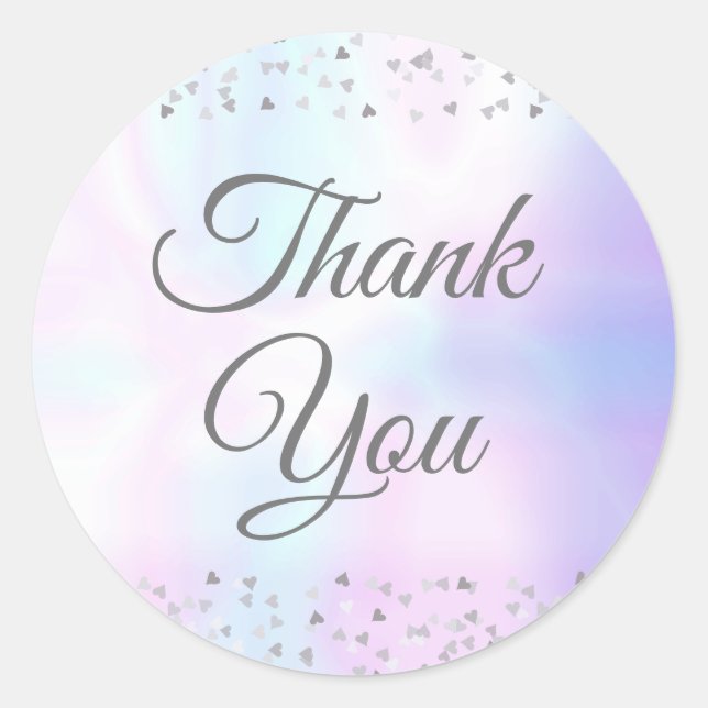 Adesivo Redondo Confete de Corações Pérola Obrigado (Frente)