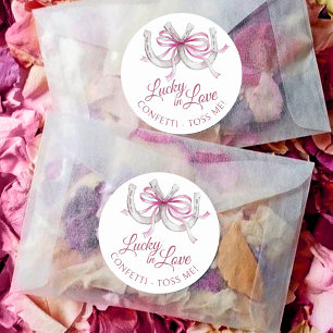 Adesivo Redondo Confetes de casamento aquarela laço rosa ferradura