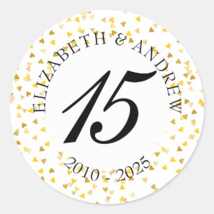 Adesivo Redondo Confetes de Corações Dourados de Qualquer Aniversá