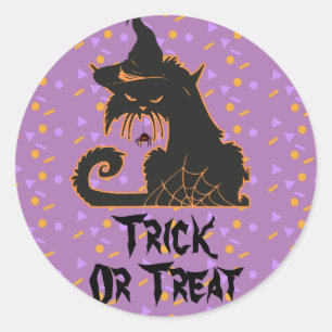 Adesivo Redondo Confetes para Festa de Gato Preto do Halloween