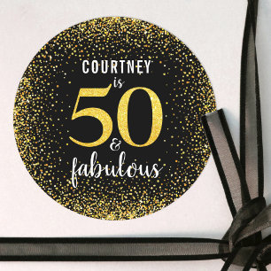 Adesivo Redondo Confetti de ouro esparso personalizado 50 e fabulo