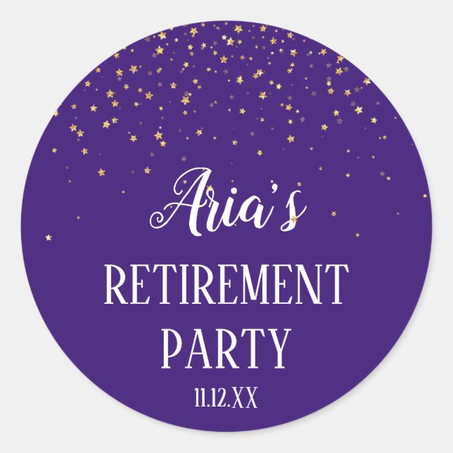 Adesivo Redondo Confetti Dourado no Selo de Envelope Roxo (Frente)