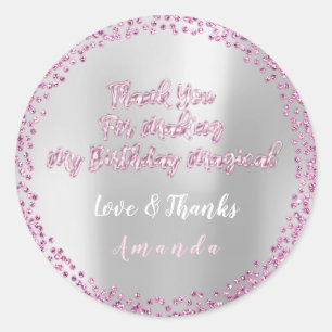 Adesivo Redondo Confetti Festa de aniversário Favor Obrigado Cinza