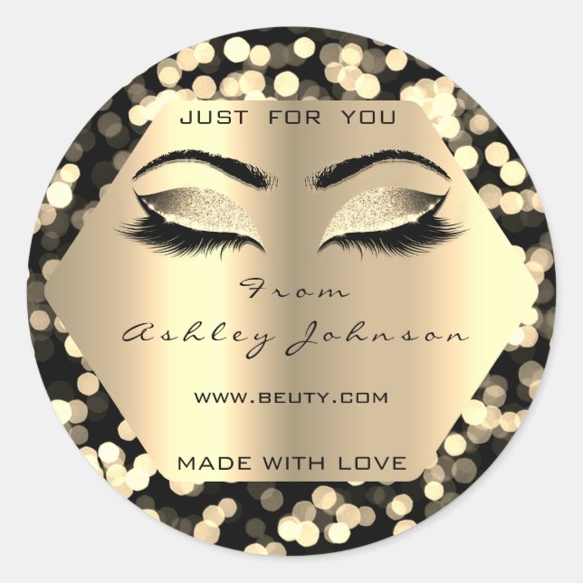 Adesivo Redondo Confetti Glitter Champaigne Dourada Feita Com Amor (Frente)