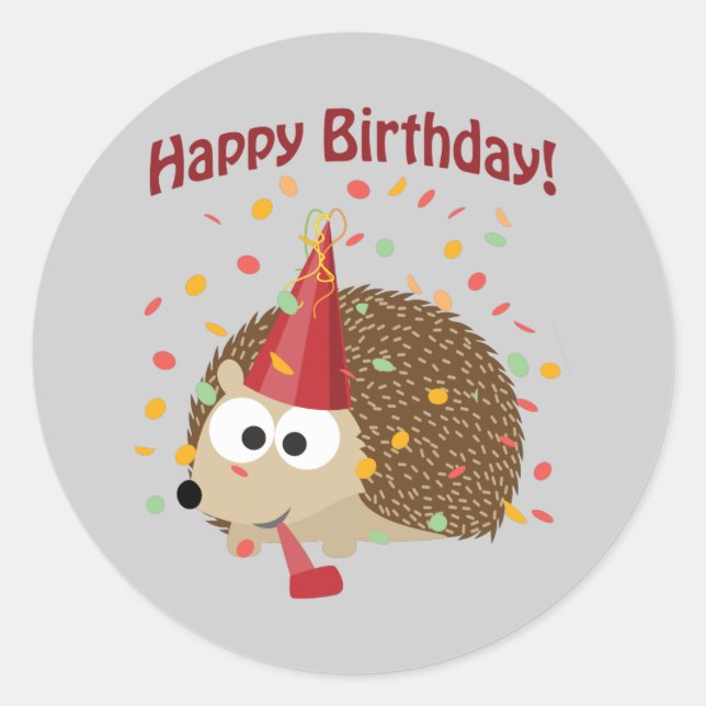 Adesivo Redondo Confetti Happy Birthday Hedgehog (Frente)