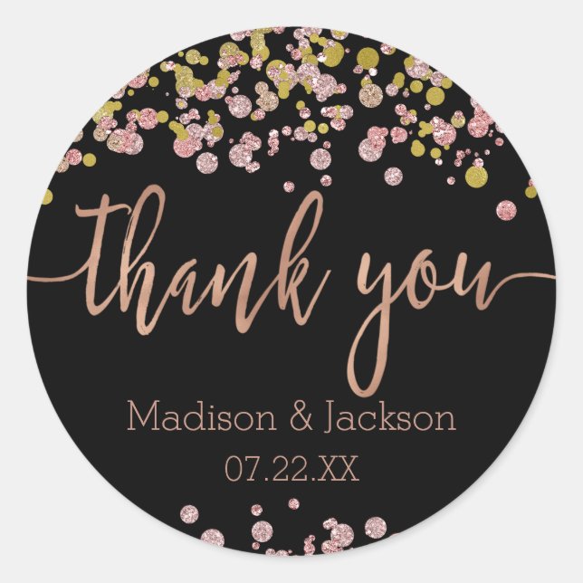 Adesivo Redondo Confetti Sparkle Shine Rosa do Casamento Dourado (Frente)