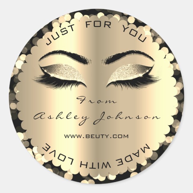 Adesivo Redondo Confetti Sparkly Glitter Dourada Lash Feita Com Am (Frente)