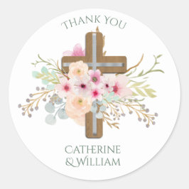 Adesivo Redondo Confirmação de Comunhão Batismo Personalizado Cruz