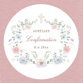 Adesivo Redondo Confirmação de Moldura Floral Elegante