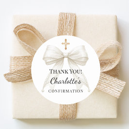 Adesivo Redondo Confirmation bow ivory pearls cross thank you