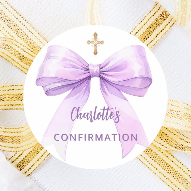 Adesivo Redondo Confirmation lavender bow girl cross (Criador carregado)