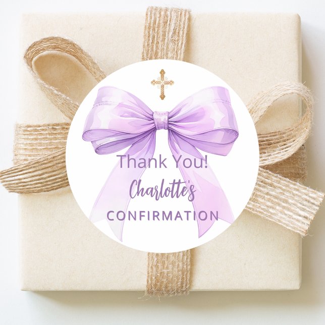 Adesivo Redondo Confirmation lavender bow girl cross thank you (Criador carregado)