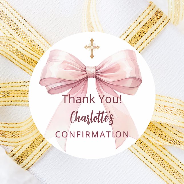 Adesivo Redondo Confirmation pink bow girl cross thank you (Criador carregado)