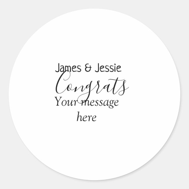 Adesivo Redondo Congrats add name message wedding newly wed couple (Frente)