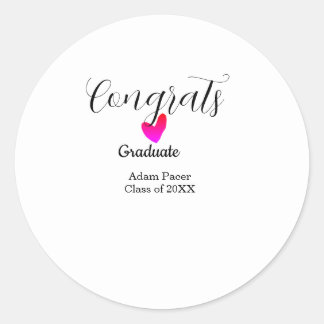 Adesivo Redondo Congrats graduation name class of 20XX year heart