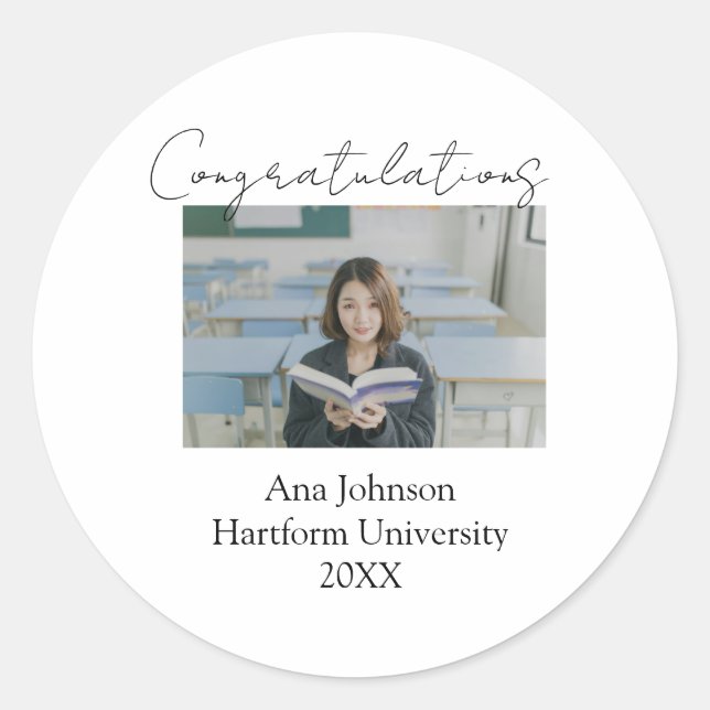 Adesivo Redondo Congratulations photo graduate name university yea (Frente)