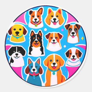 Adesivo Redondo Conjunto de Cachorros Adoráveis