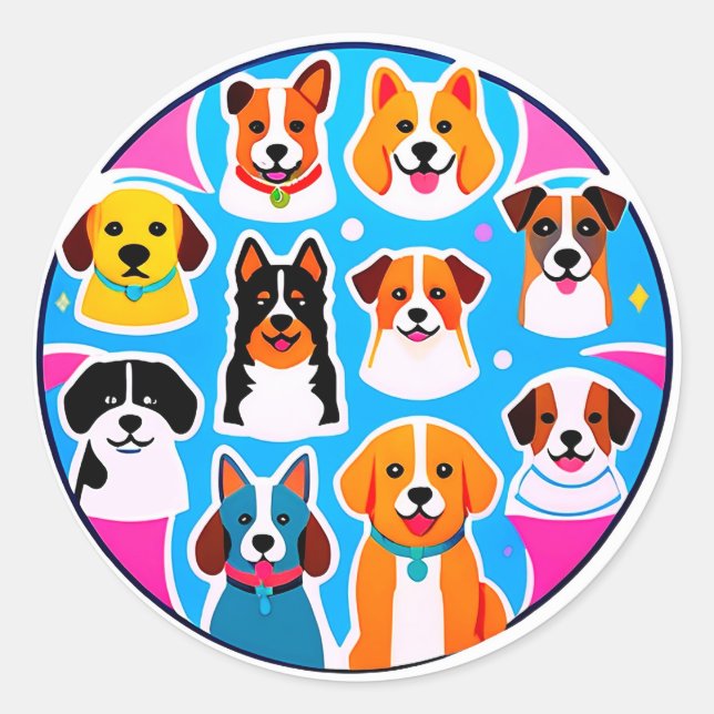 Adesivo Redondo Conjunto de Cachorros Adoráveis (Frente)