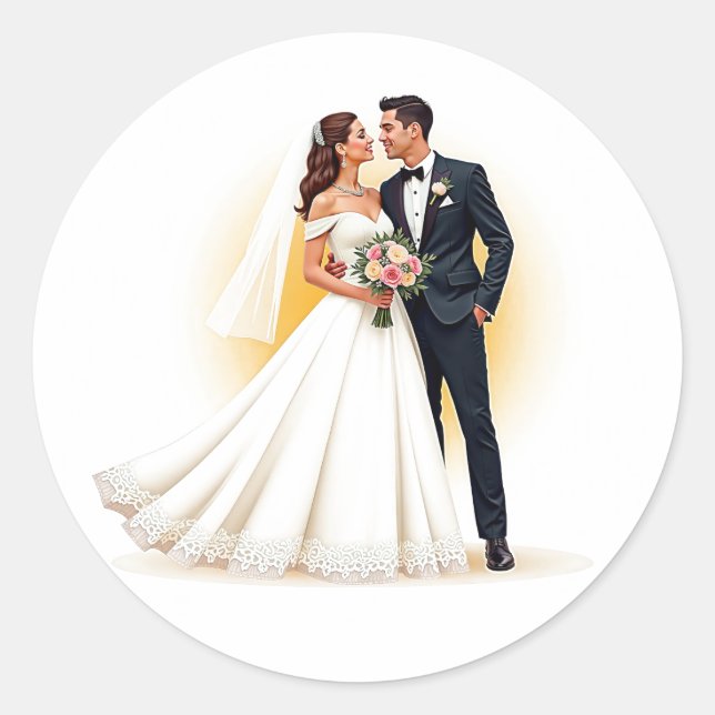 Adesivo Redondo Conjunto de Casais de Casamento Dreamy (Frente)