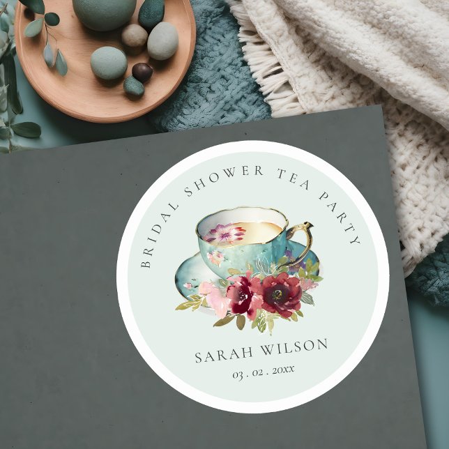 Adesivo Redondo Conjunto de Chá de Bebê de Noiva Floral em Dourado (Criador carregado)
