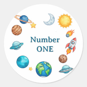 Adesivo Redondo Conjunto de clipart de círculo espacial com planet