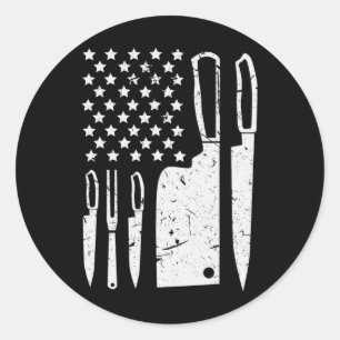 Adesivo Redondo Conjunto de Facas de Chef Camisa Patriótica Bandei
