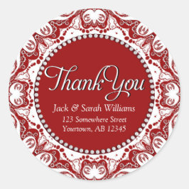 Adesivo Redondo Conjunto de Renda Fractal Vermelha e Branca Obriga