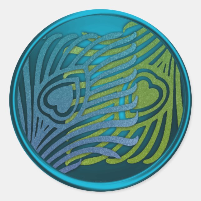 Adesivo Redondo Conjunto de Selagem de Envelope Peacock de Arte Te (Frente)