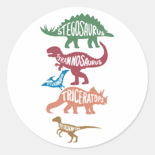 Adesivo Redondo Conjunto de silhuetas de diferentes dinossauros