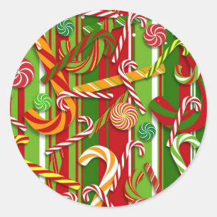 Adesivo Redondo Conjunto Divertido de Natal de Candy Cane, 20