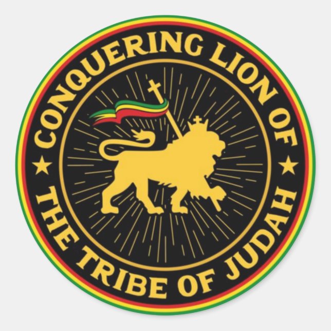 Adesivo Redondo Conquering Lion of the Tribe of Judah - Rastafari (Frente)