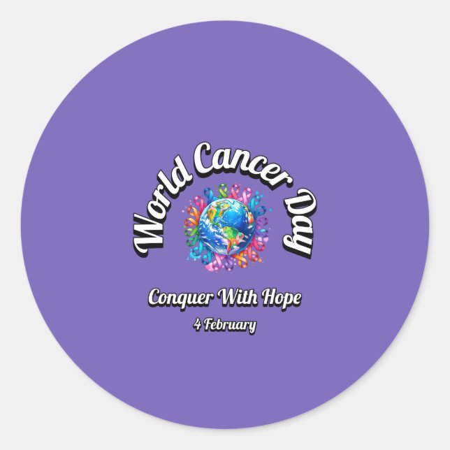 Adesivo Redondo Conquiste Com Esperança. Dia Mundial do Cancer. (Frente)