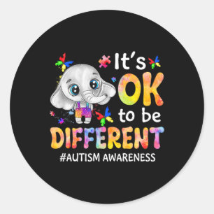 Adesivo Redondo Consciência Autismo É OK Ser Diferente Elefante