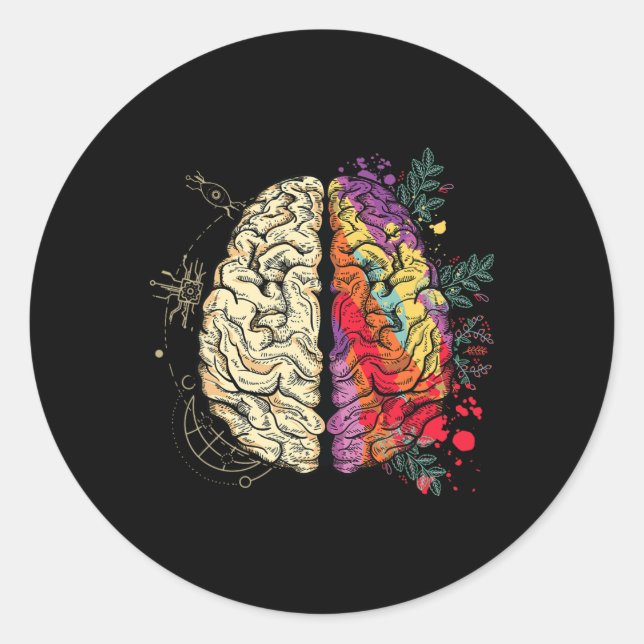 Adesivo Redondo Consciência do Autismo da Saúde Mental Cerebral (Frente)