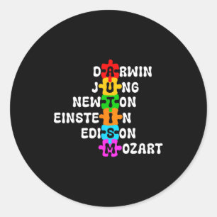 Adesivo Redondo Consciência do Autismo Darwin Jung Newton Einstein