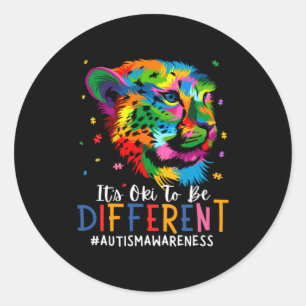 Adesivo Redondo Consciência do Autismo É Oki Ser Diferente Leopard