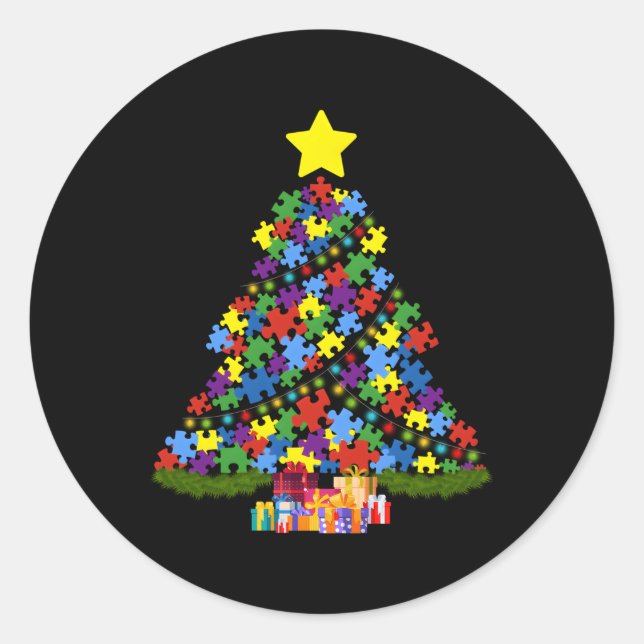 Adesivo Redondo Consciência do Autismo em Árvore Autismo (Frente)