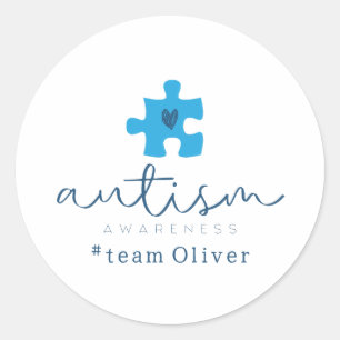 Adesivo Redondo consciência do autismo peça de quebra-cabeça azul