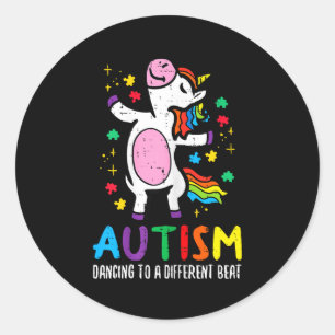 Adesivo Redondo Consciência do Autismo Unicórnio Dançando Diferent