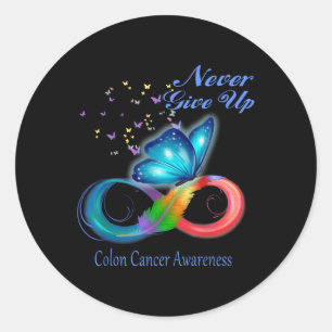 Adesivo Redondo Consciência do Cancer de Colons de Borboleta